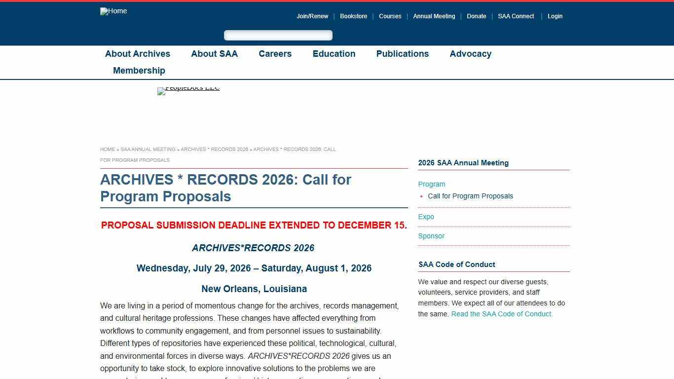 ARCHIVES * RECORDS 2026: Call for Program Proposals Society of American Archivists